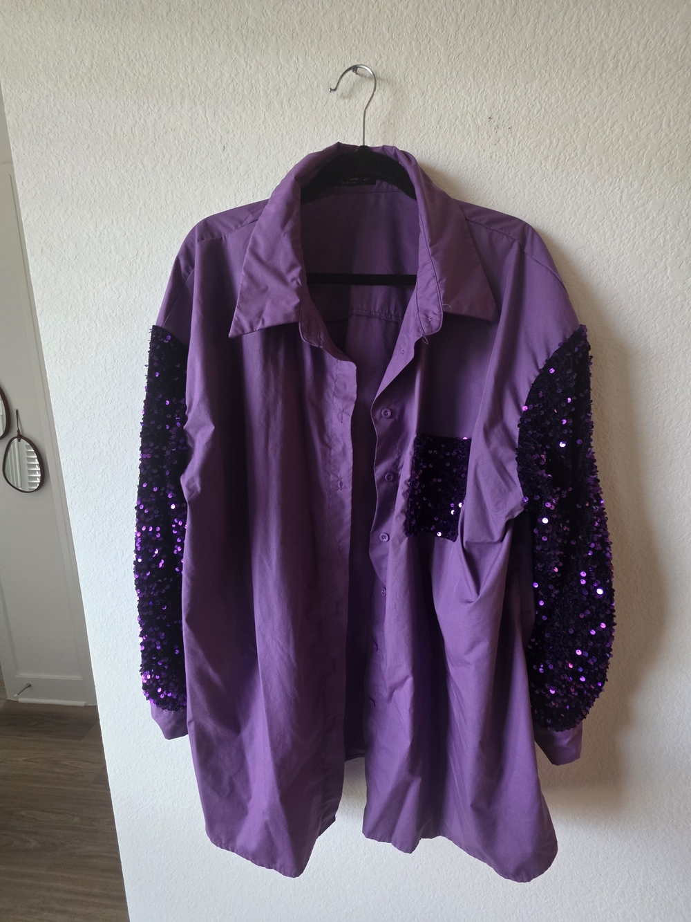 Purple Sequin Sleeve Button-Up Shirt Shein Curve